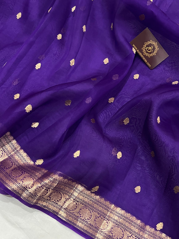 Purple Banarasi Handloom Kora Silk Saree - Aura Benaras