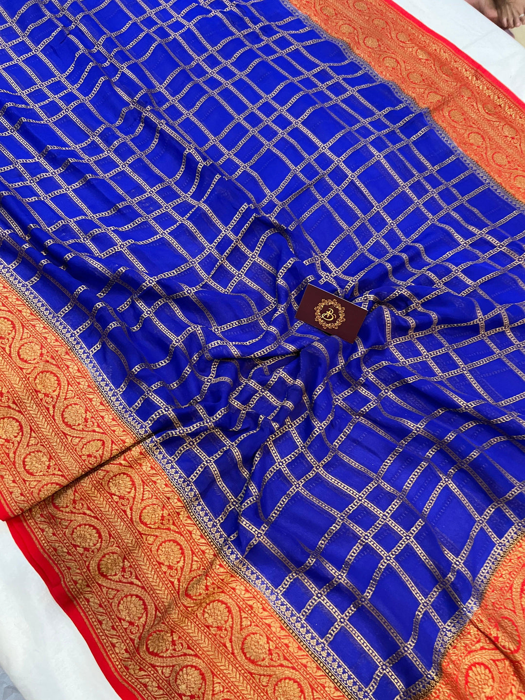 Royal Blue Pure Banarasi Khaddi Georgette Saree - Aura Benaras