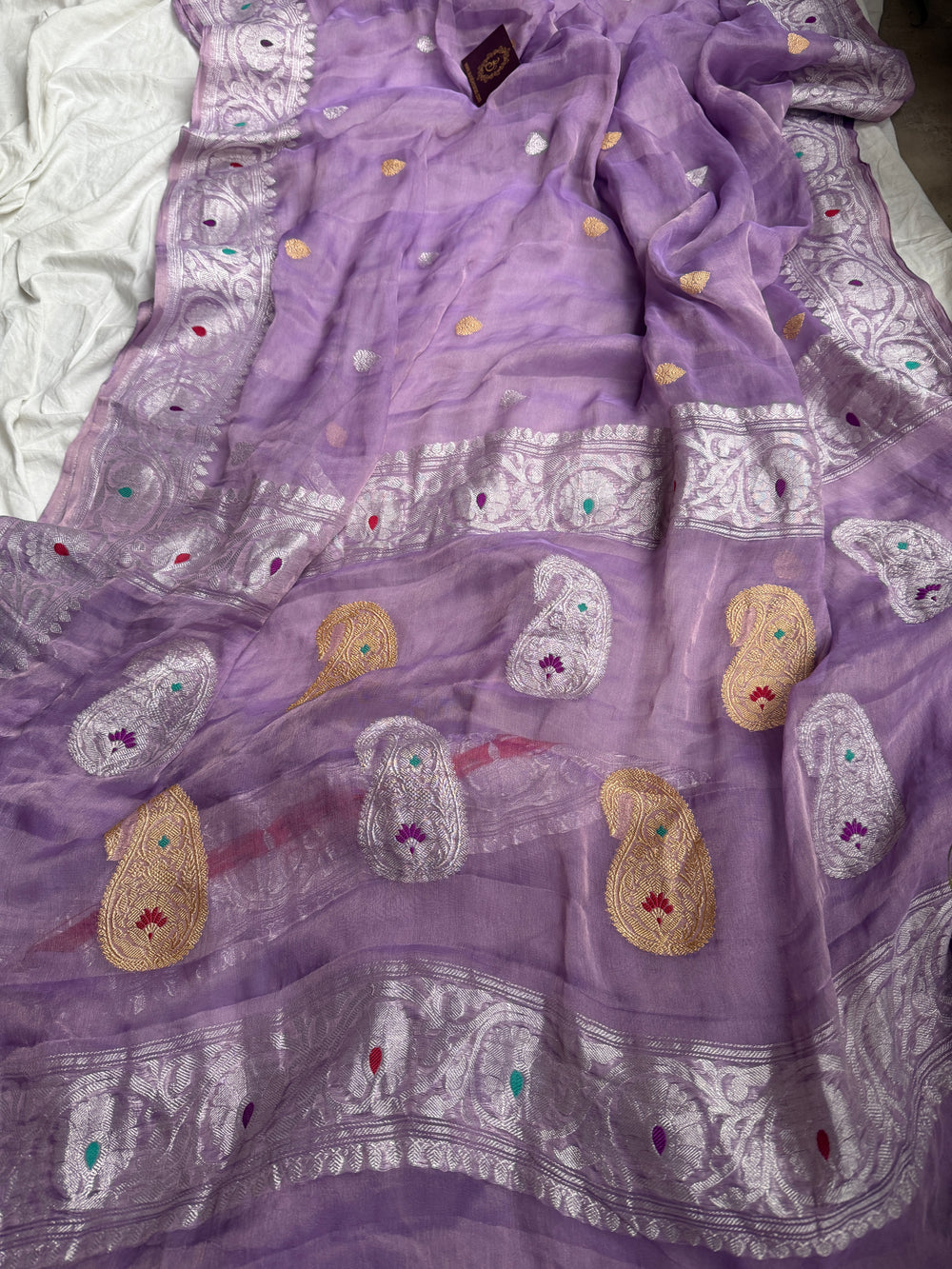 Lavender Chiffon Tissue Silk Banarasi Saree with Sona Rupa