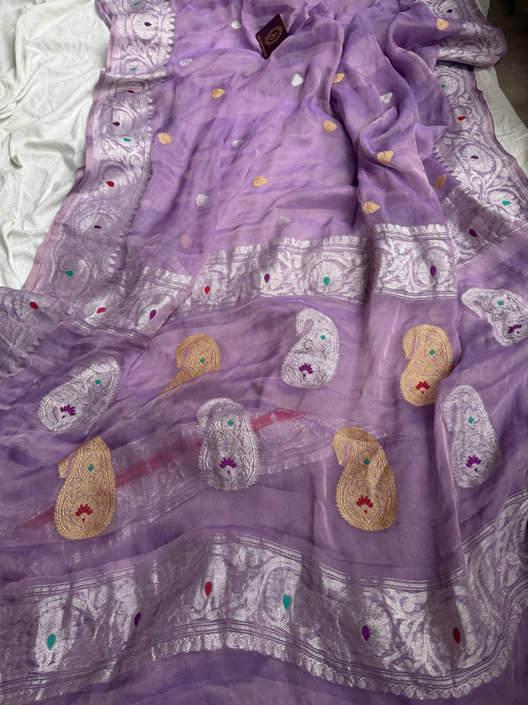 Lavender Chiffon Tissue Silk Banarasi Saree with Sona Rupa