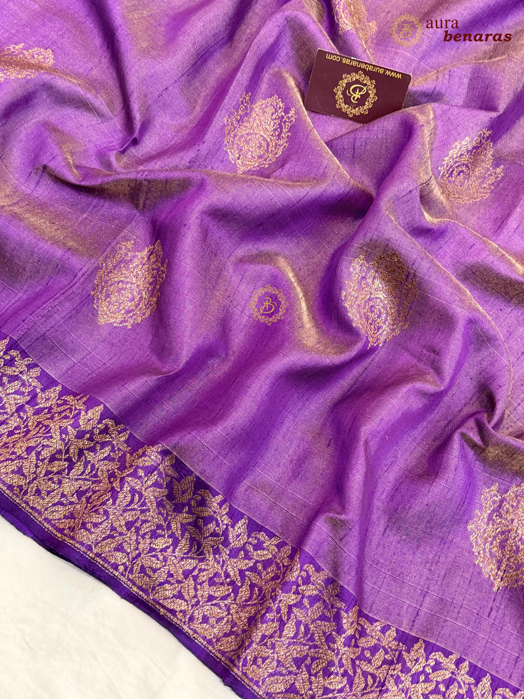 Lavender  Raw Silk Banarasi Saree – Kadhwa Floral Design
