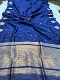 Navy Blue Pure Banarasi Handloom Silk Saree - Aura Benaras