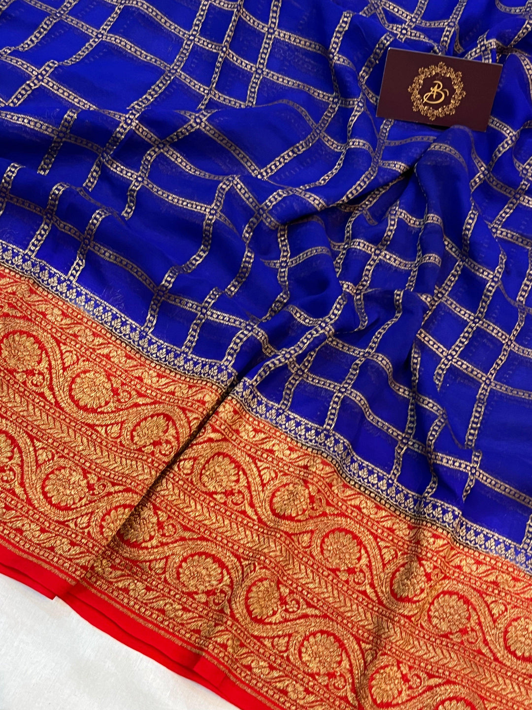 Royal Blue Pure Banarasi Khaddi Georgette Saree - Aura Benaras