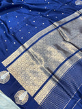 Navy Blue Pure Banarasi Handloom Silk Saree - Aura Benaras