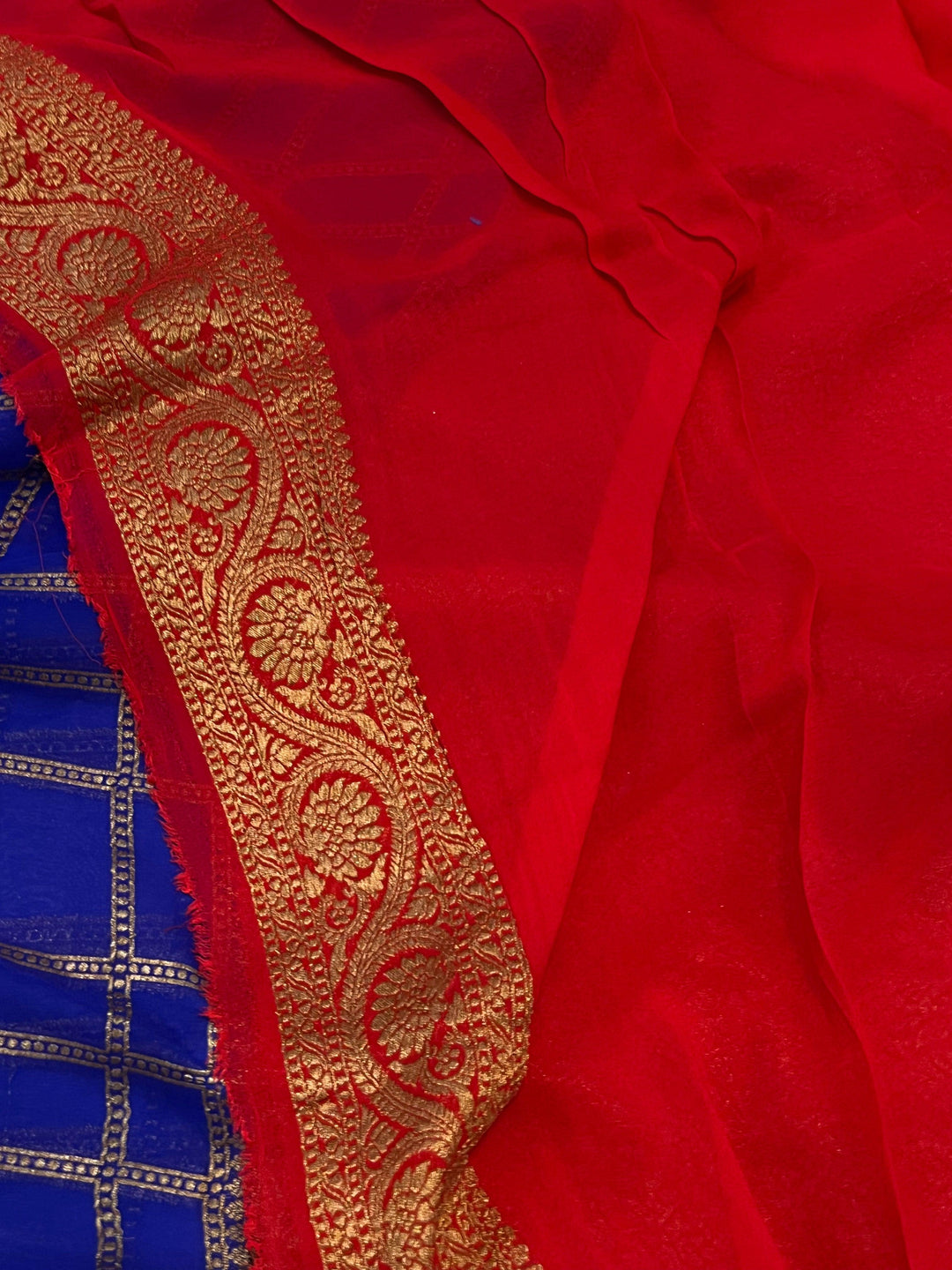 Royal Blue Pure Banarasi Khaddi Georgette Saree - Aura Benaras