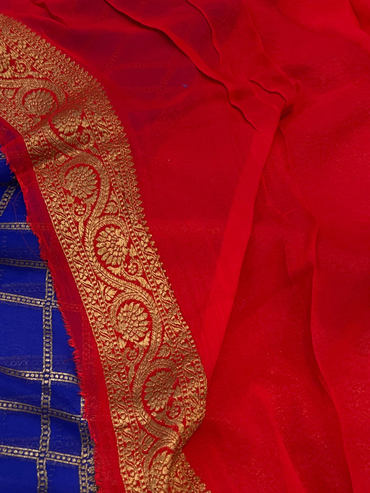 Royal Blue Pure Banarasi Khaddi Georgette Saree - Aura Benaras