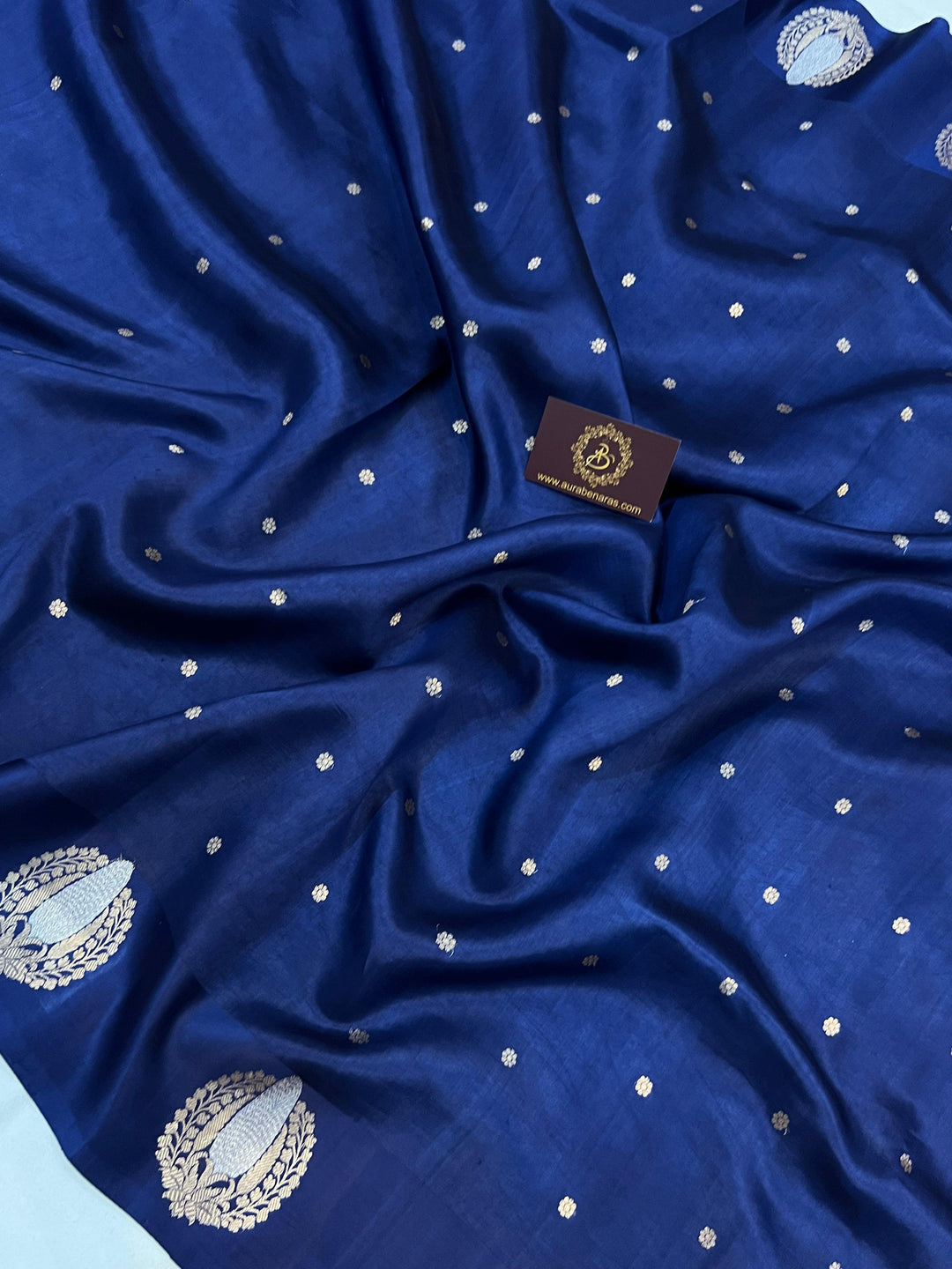 Navy Blue Pure Banarasi Handloom Silk Saree - Aura Benaras