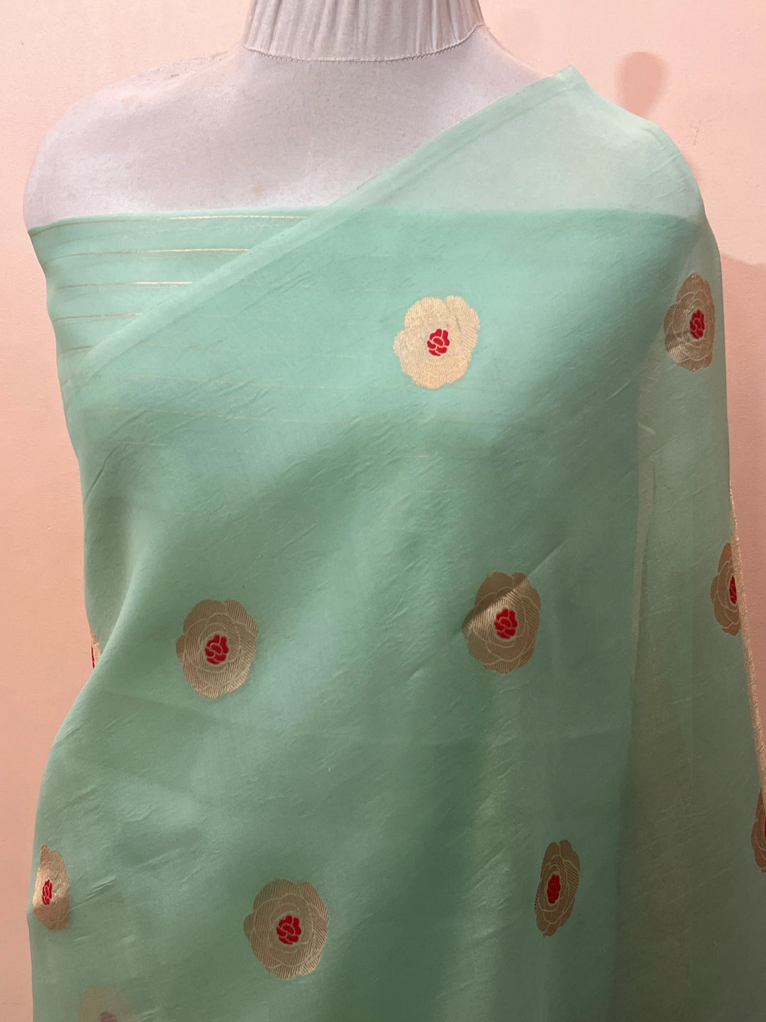 Pastel Green Pure Kora Silk Handloom Banarasi Saree