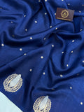 Navy Blue Pure Banarasi Handloom Silk Saree - Aura Benaras