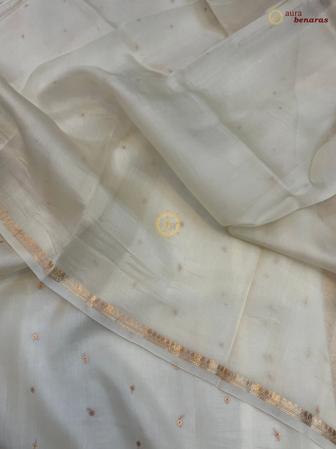 Cream Kora Silk Banarasi Saree with Zari Butis 