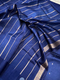 Navy Blue Pure Banarasi Handloom Silk Saree - Aura Benaras