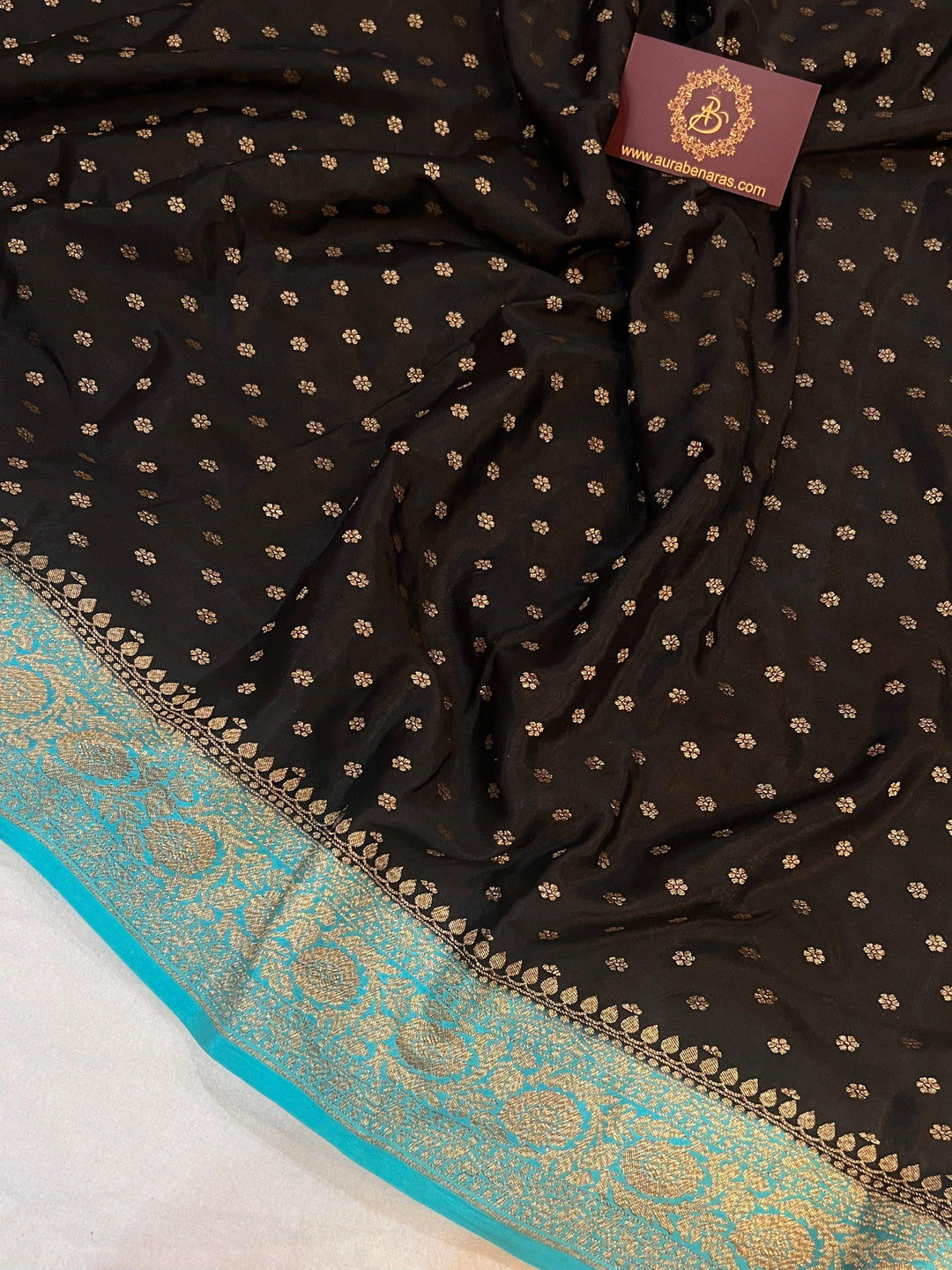 Black Pure Banarasi Khaddi Crepe Silk Saree - Aura Benaras