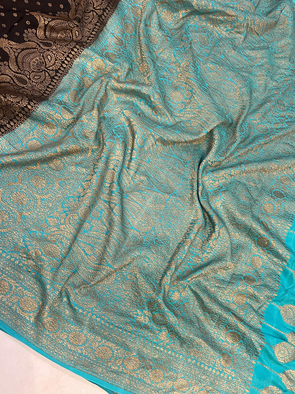 Black Pure Banarasi Khaddi Crepe Silk Saree - Aura Benaras