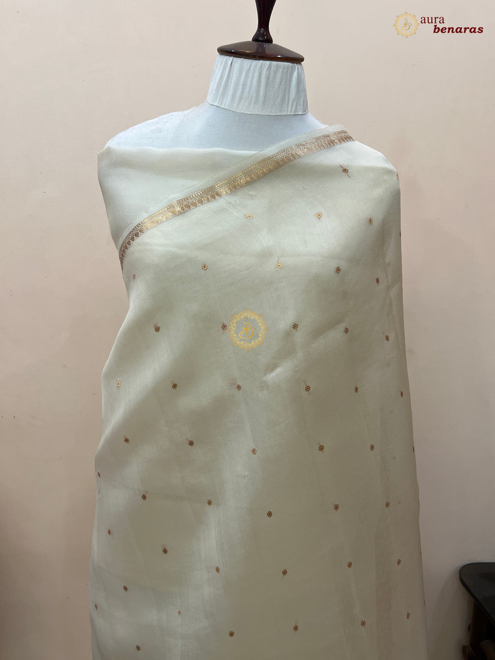Cream Kora Silk Banarasi Saree with Zari Butis 