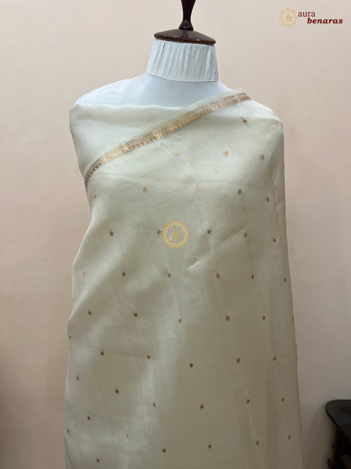 Cream Kora Silk Banarasi Saree with Zari Butis 