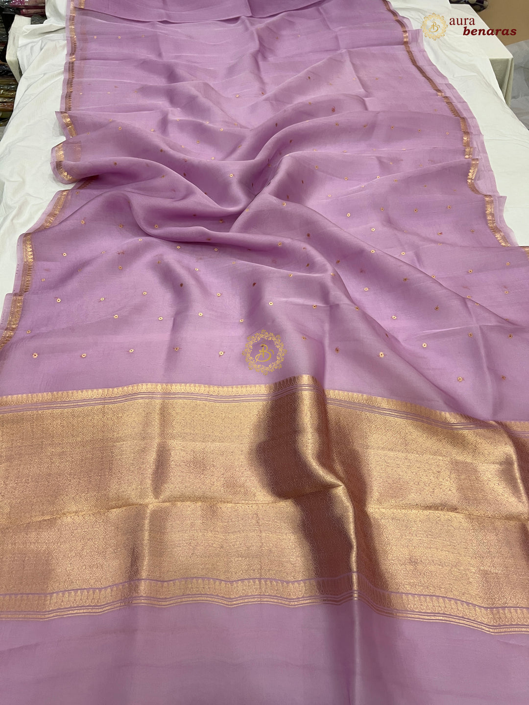 Lavender Kora Silk Banarasi Saree with Zari Butis 