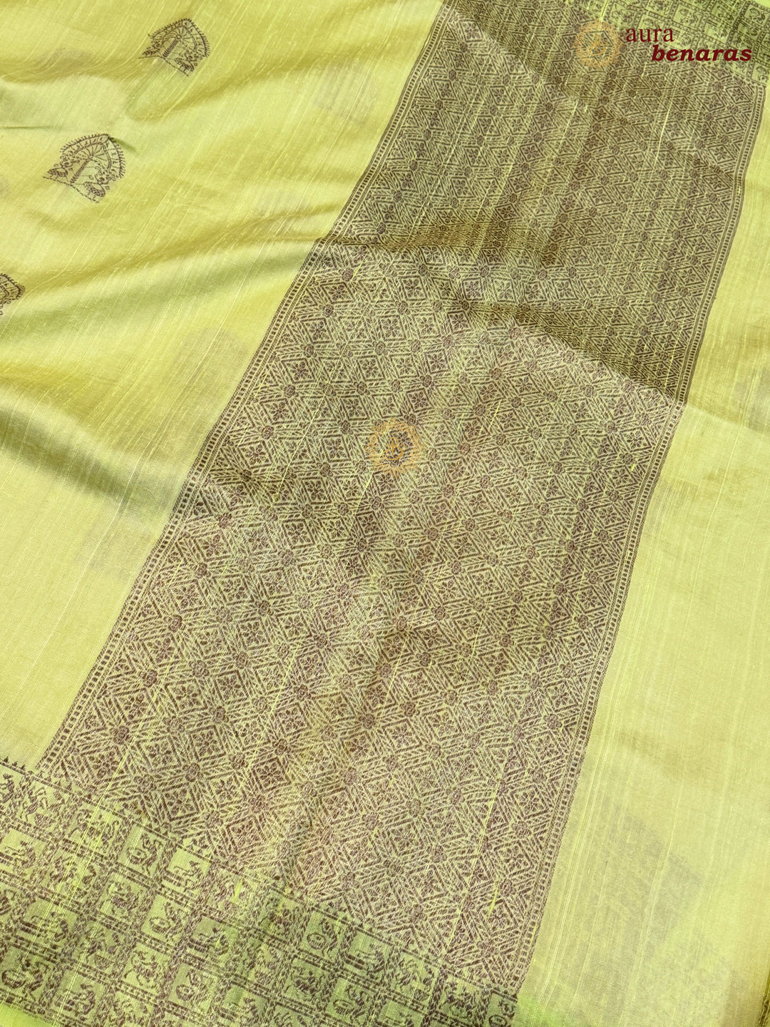 Pista Green Raw Silk Banarasi Saree – Kadhwa Floral Design