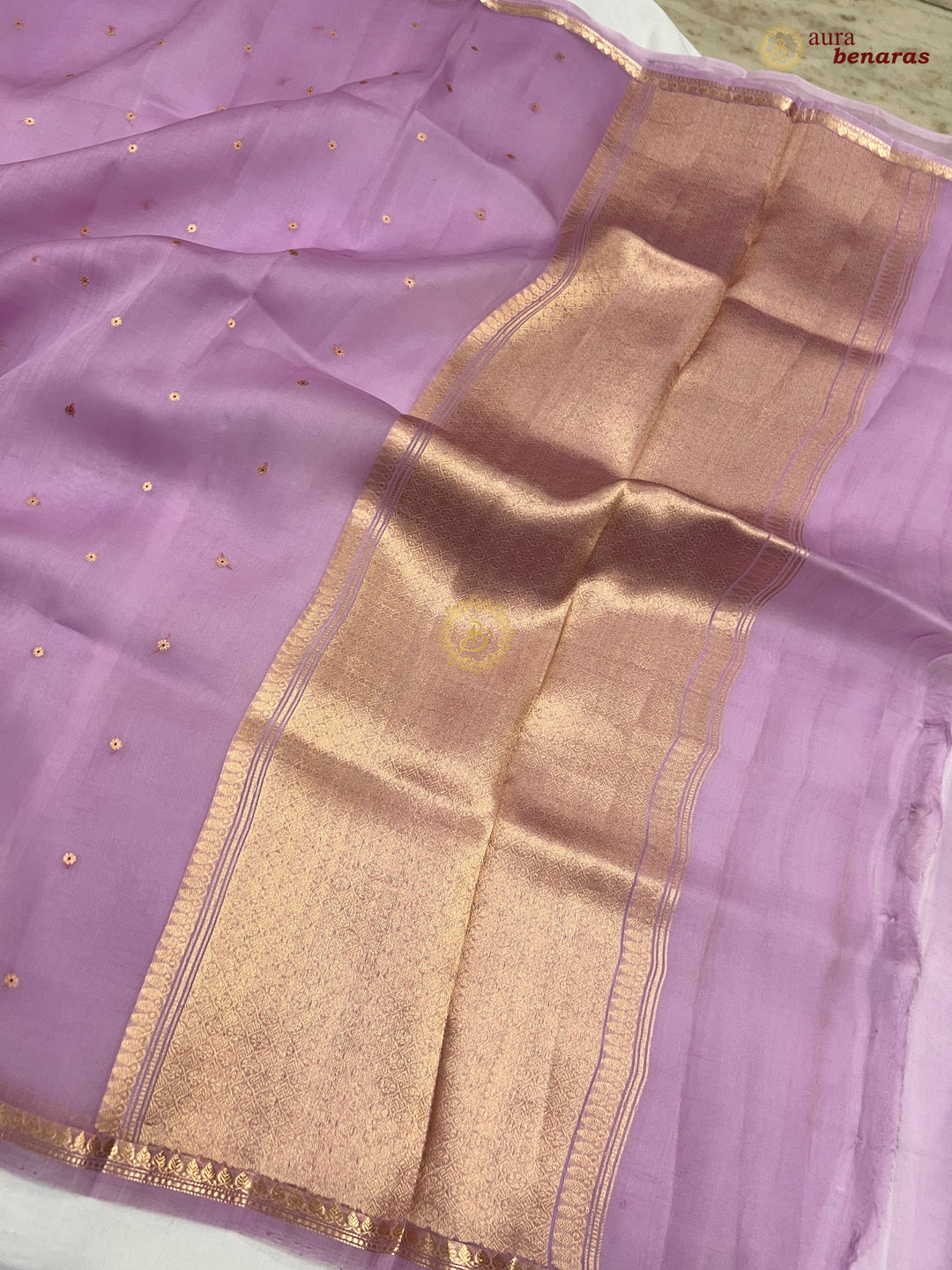 Lavender Kora Silk Banarasi Saree with Zari Butis 