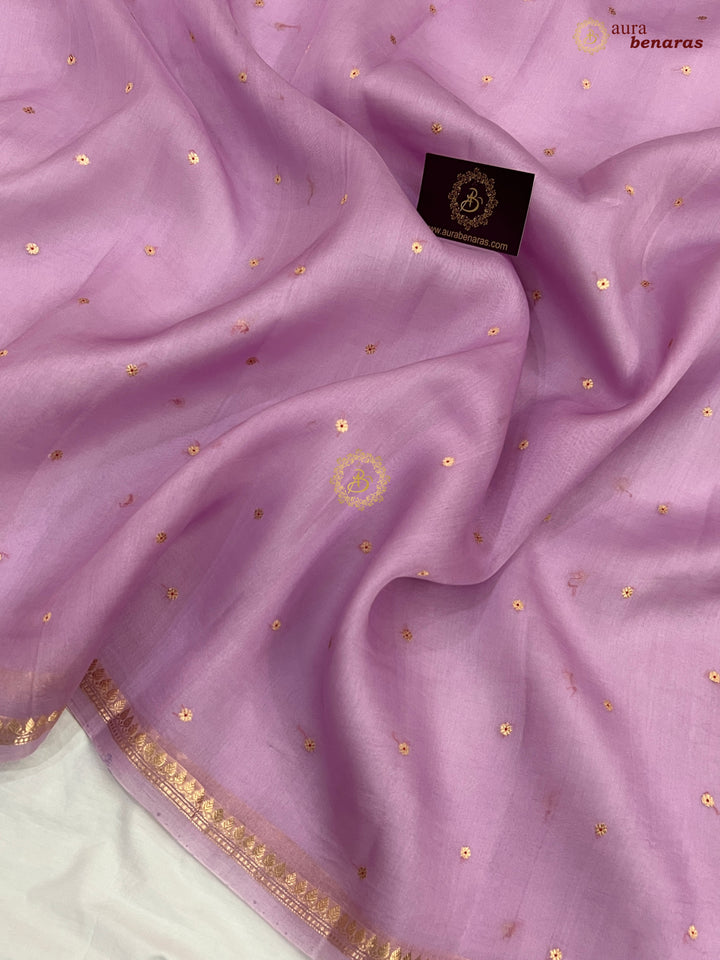 Lavender Kora Silk Banarasi Saree with Zari Butis 