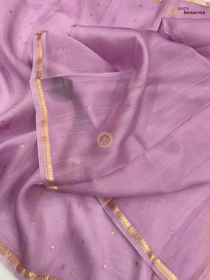 Lavender Kora Silk Banarasi Saree with Zari Butis 