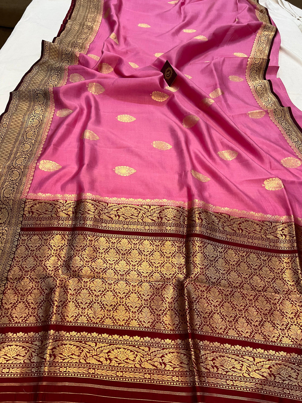 Pastel Pink Pure Banarasi Handloom Silk Saree - Aura Benaras