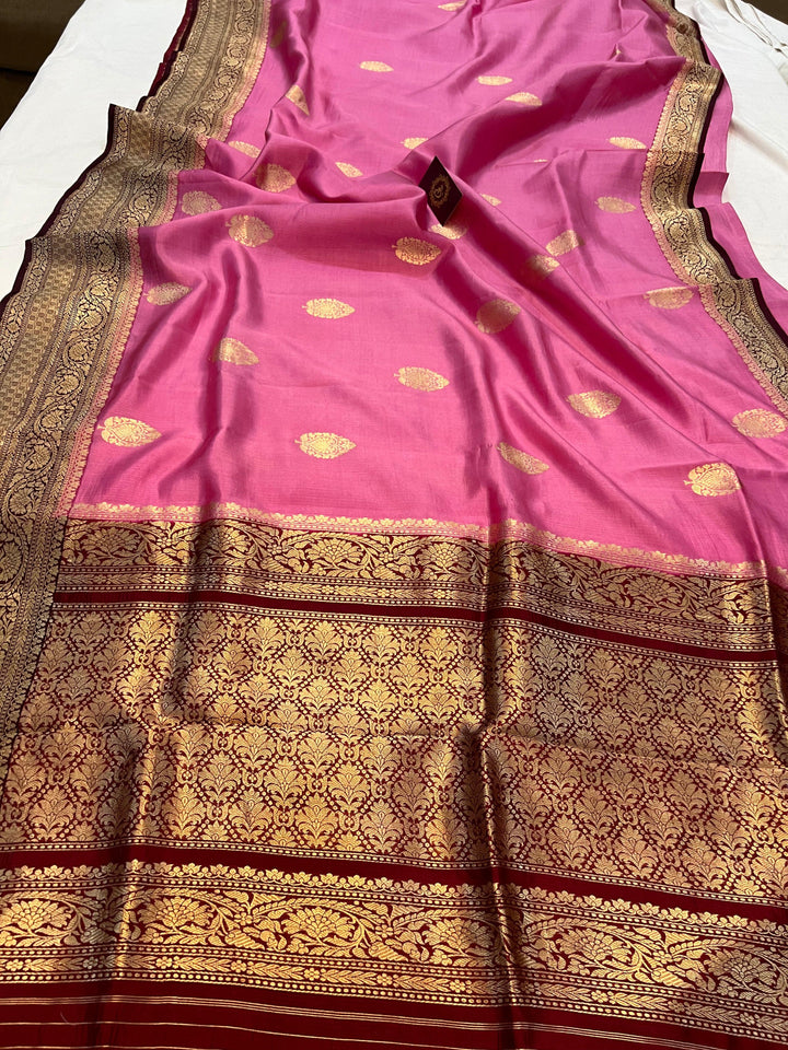 Pastel Pink Pure Banarasi Handloom Silk Saree - Aura Benaras
