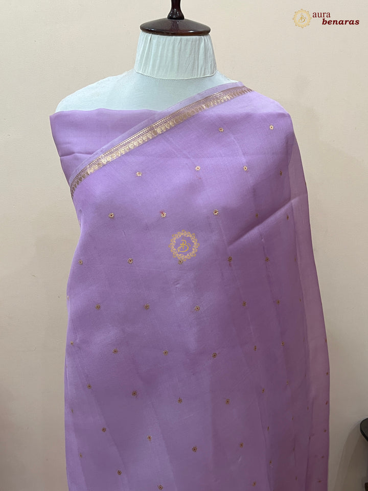 Lavender Kora Silk Banarasi Saree with Zari Butis 