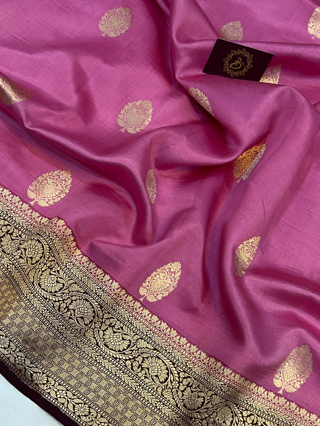 Pastel Pink Pure Banarasi Handloom Silk Saree - Aura Benaras
