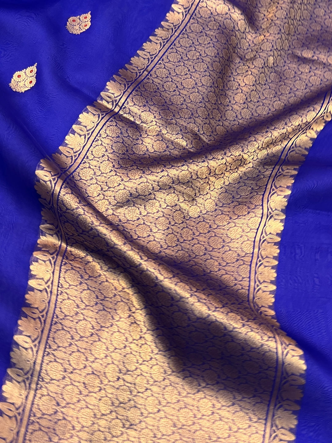 Royal Blue Pure Kora Silk Handloom Banarasi Saree
