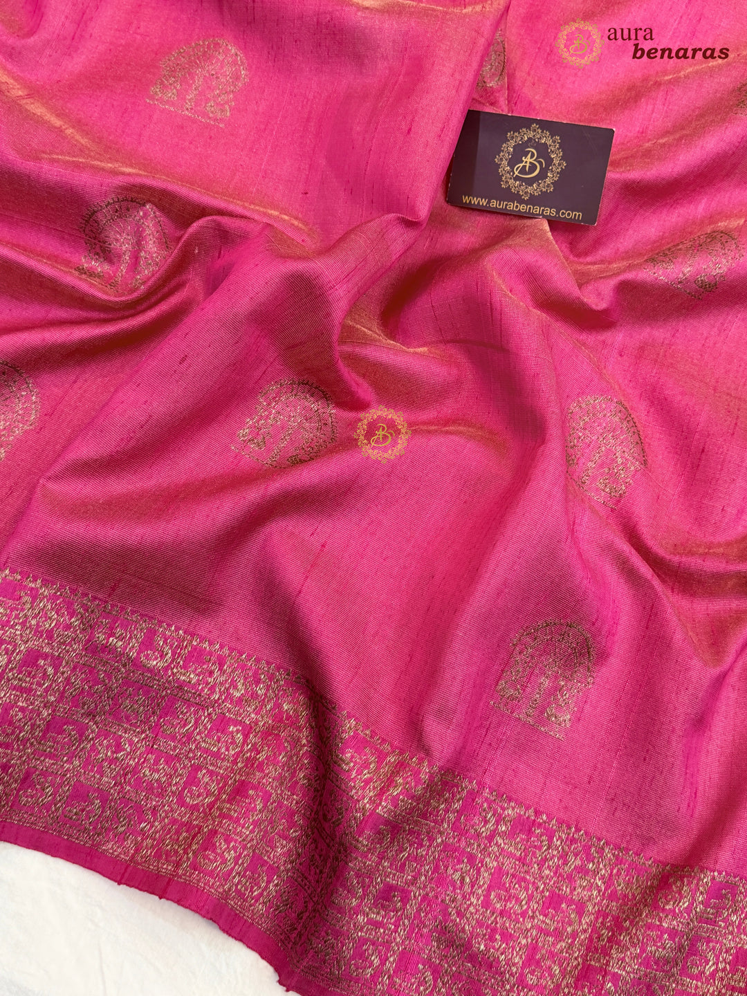 Rani Pink Raw Silk Banarasi Saree – Kadhwa Floral Design