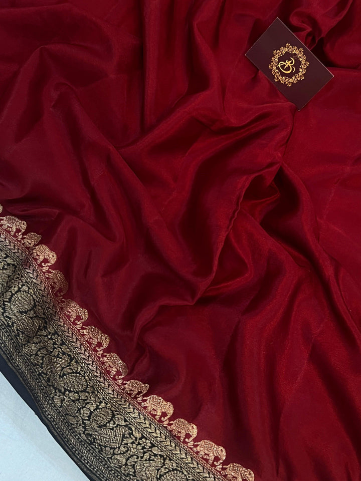 Maroon Pure Banarasi Khaddi Crepe Silk Saree - Aura Benaras