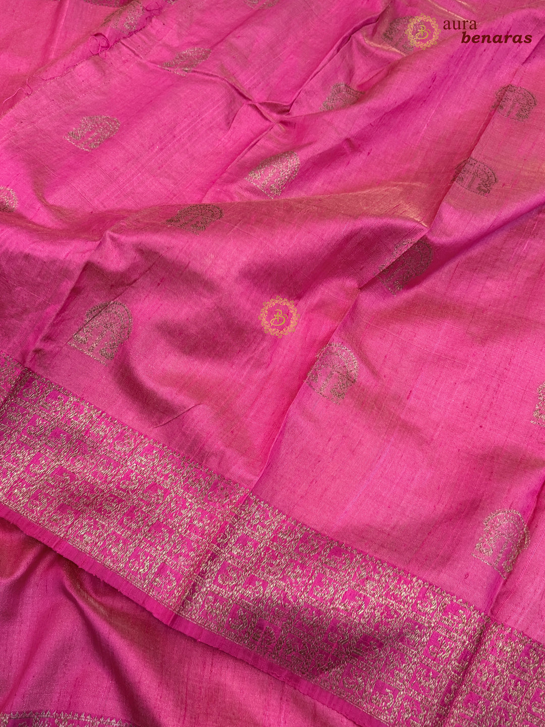 Rani Pink Raw Silk Banarasi Saree – Kadhwa Floral Design