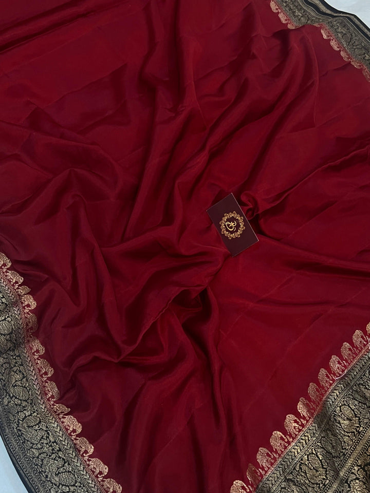 Maroon Pure Banarasi Khaddi Crepe Silk Saree - Aura Benaras