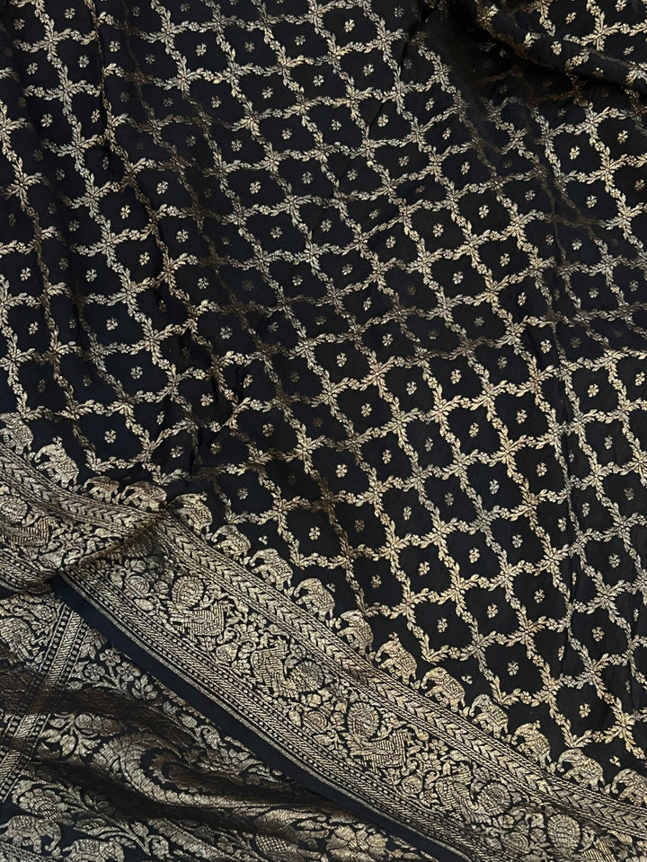 Maroon Pure Banarasi Khaddi Crepe Silk Saree - Aura Benaras