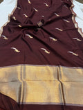 Coffee Brown Pure Banarasi Handloom Silk Saree - Aura Benaras