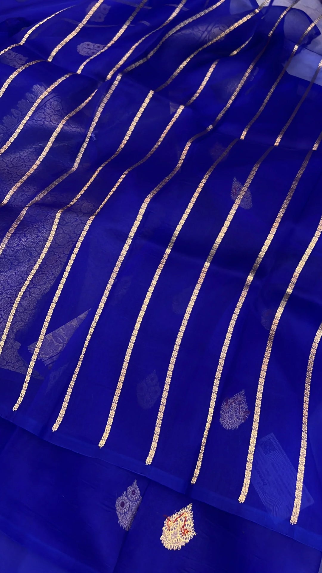 Royal Blue Pure Kora Silk Handloom Banarasi Saree