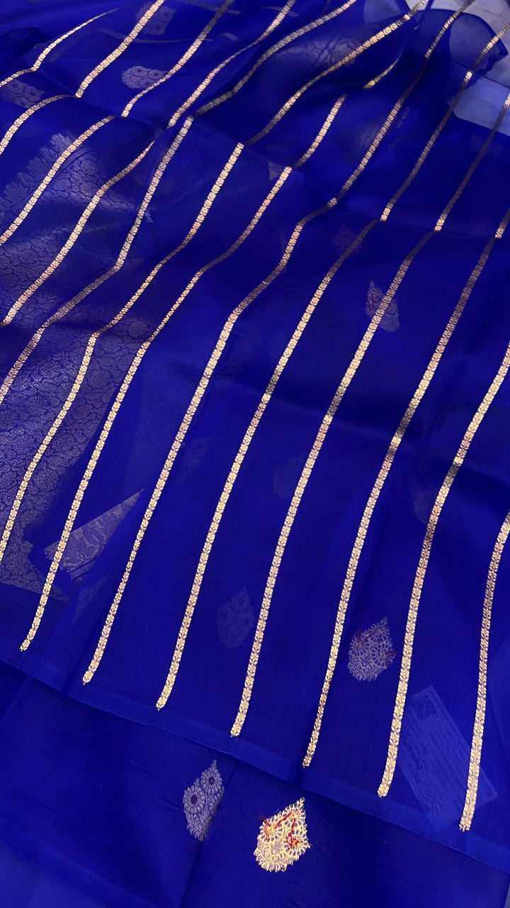 Royal Blue Pure Kora Silk Handloom Banarasi Saree
