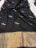 Black Pure Banarasi Handloom Silk Saree - Aura Benaras