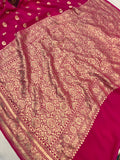Rani Pink Banarasi Handloom Pure Georgette Saree - Aura Benaras