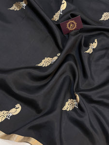 Black Pure Banarasi Handloom Silk Saree - Aura Benaras