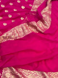 Rani Pink Banarasi Handloom Pure Georgette Saree - Aura Benaras