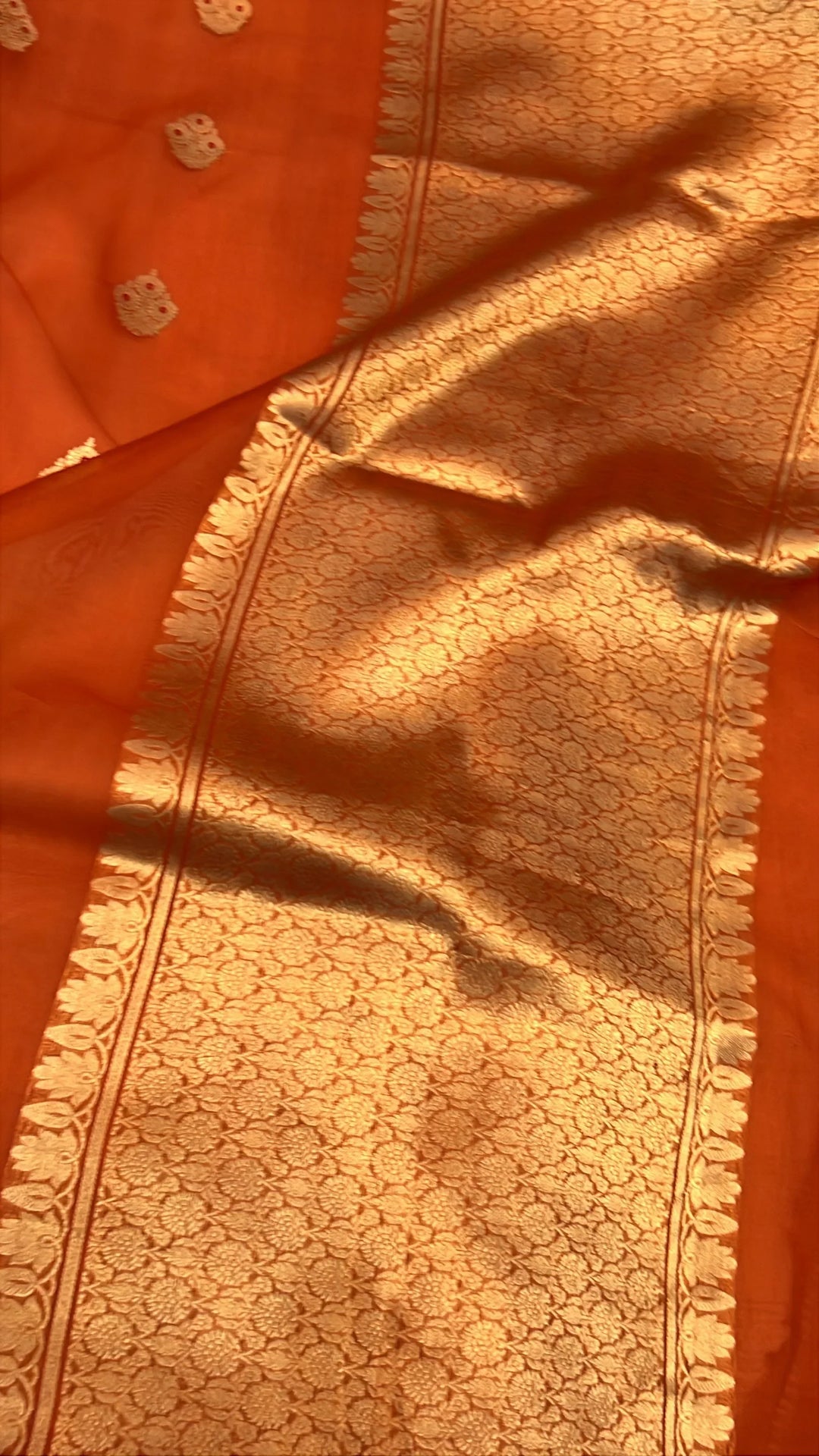 Orange Pure Kora Silk Handloom Banarasi Saree