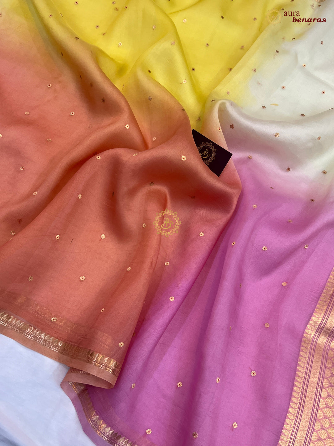 Multi shaded Kora Silk Banarasi Saree with Zari Butis 