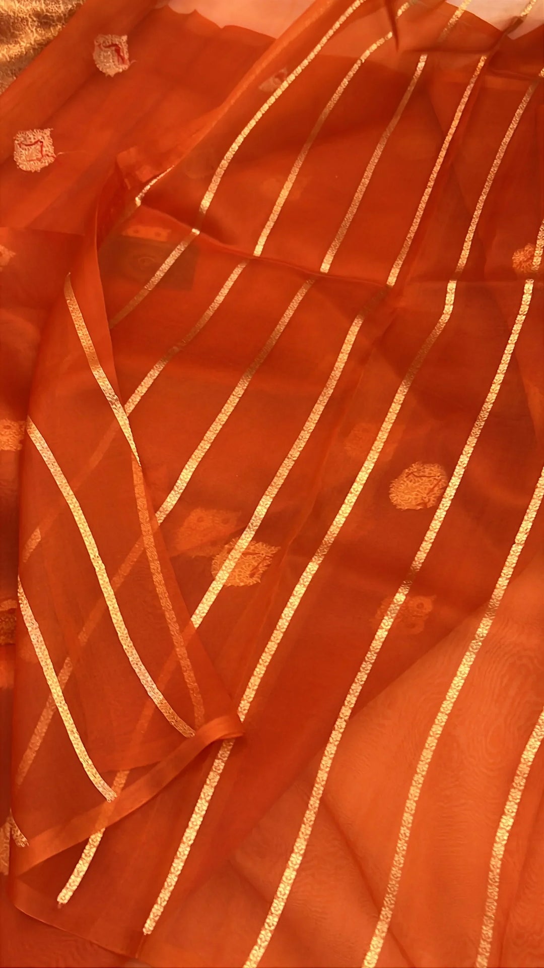 Orange Pure Kora Silk Handloom Banarasi Saree