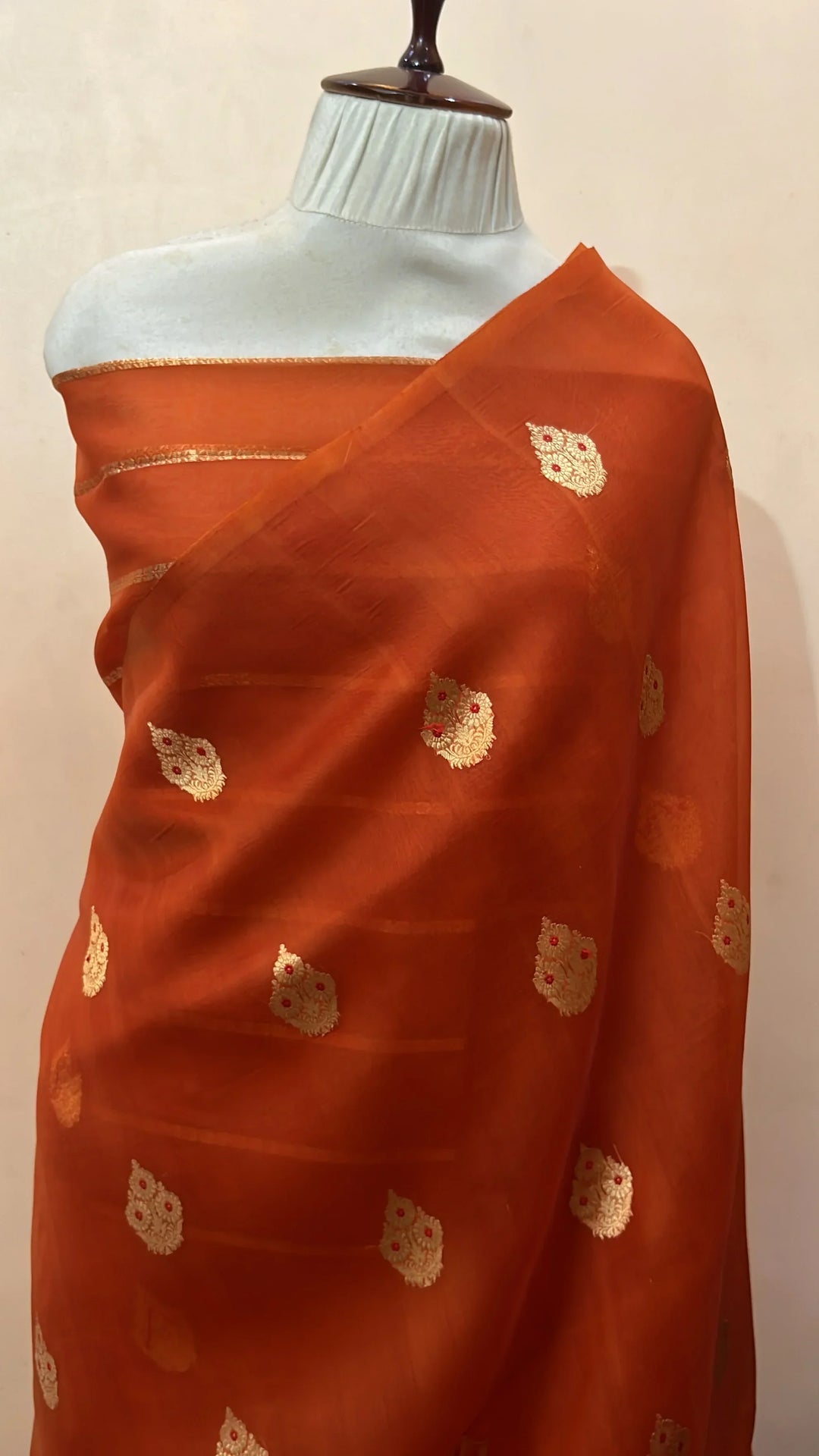 Orange Pure Kora Silk Handloom Banarasi Saree