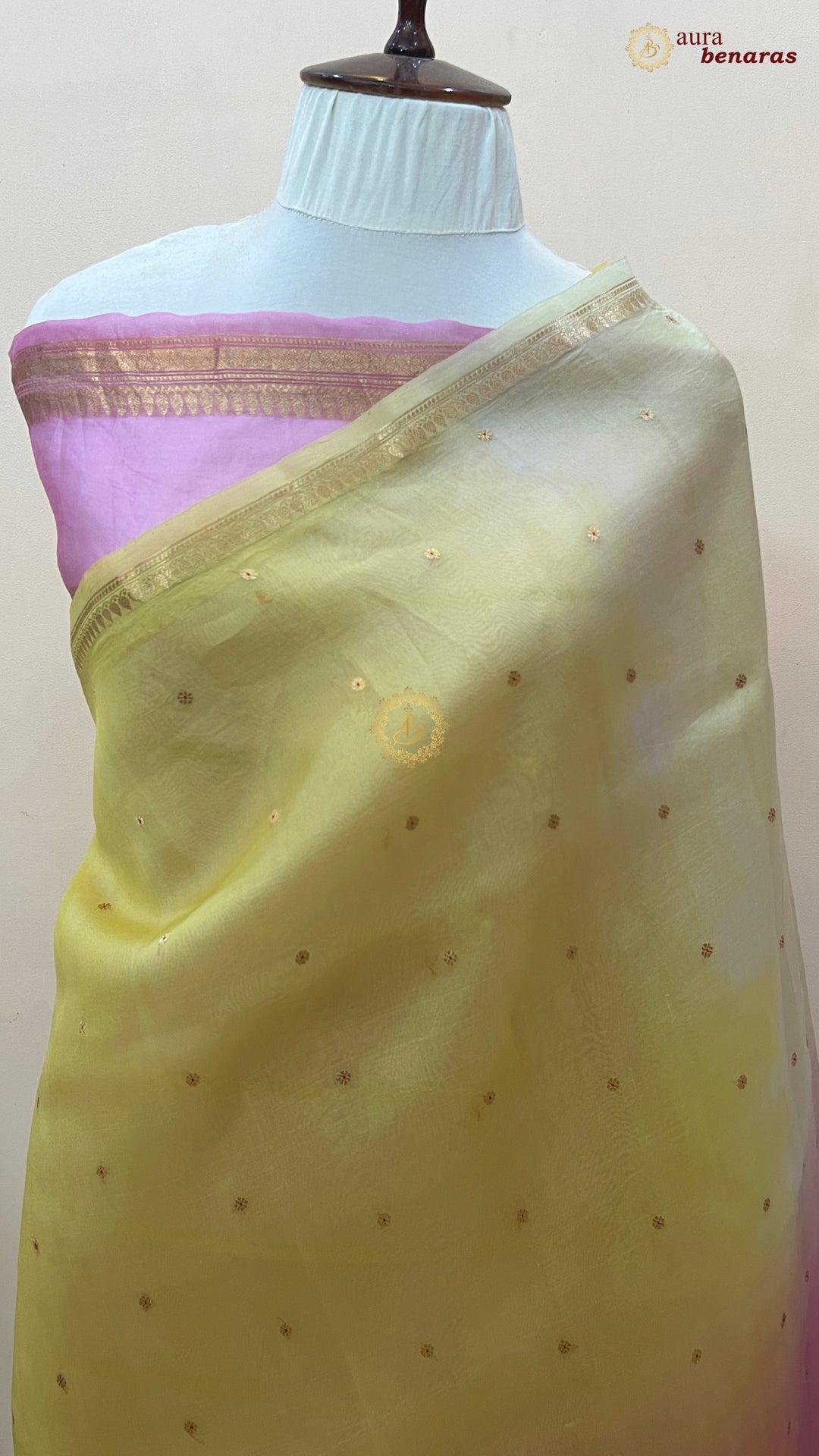 Multi shaded Kora Silk Banarasi Saree with Zari Butis 