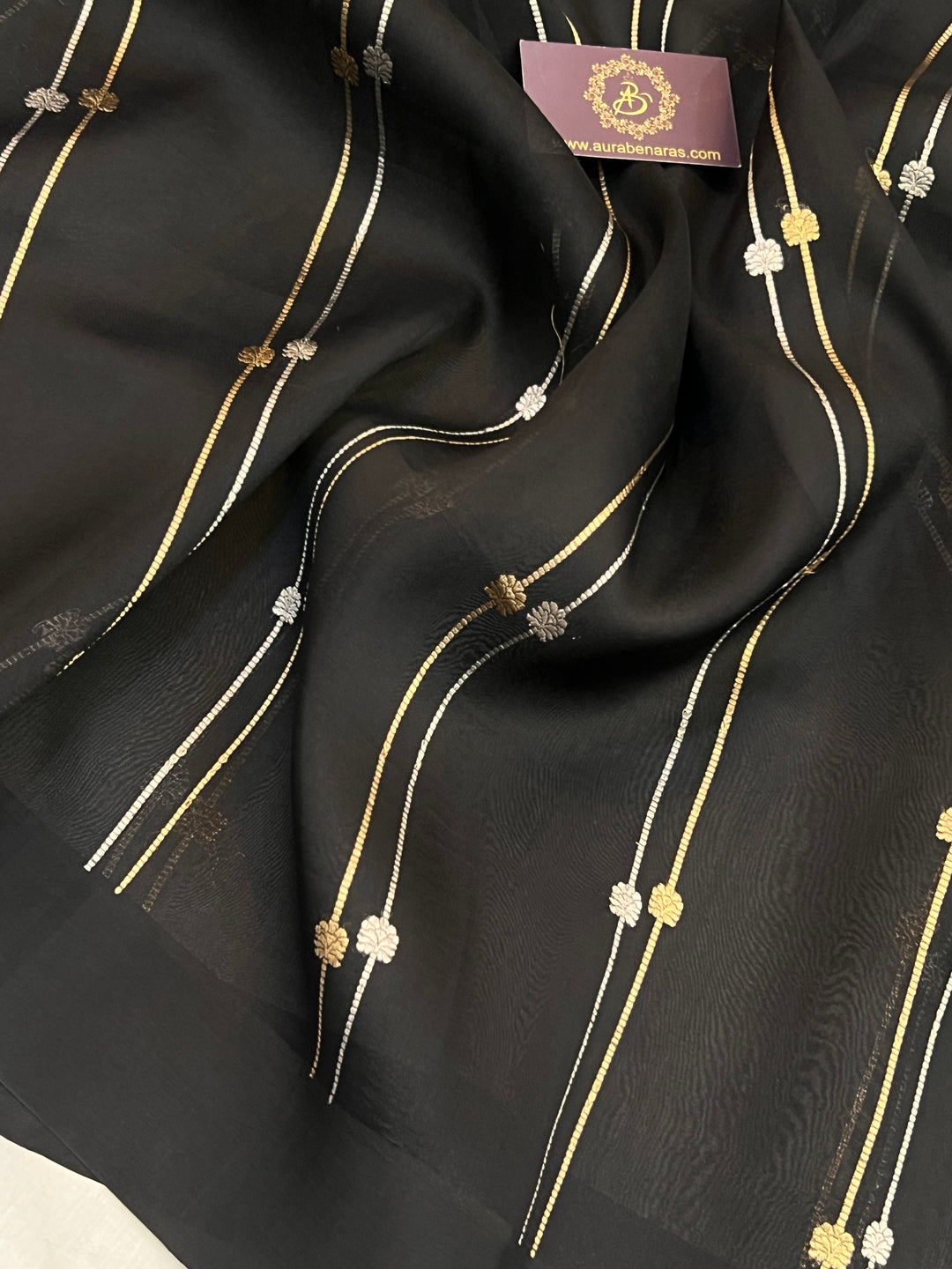 Black Pure Banarasi Handloom Kora Silk Saree