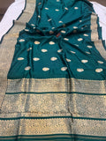 Bottle Green Pure Banarasi Handloom Silk Saree - Aura Benaras