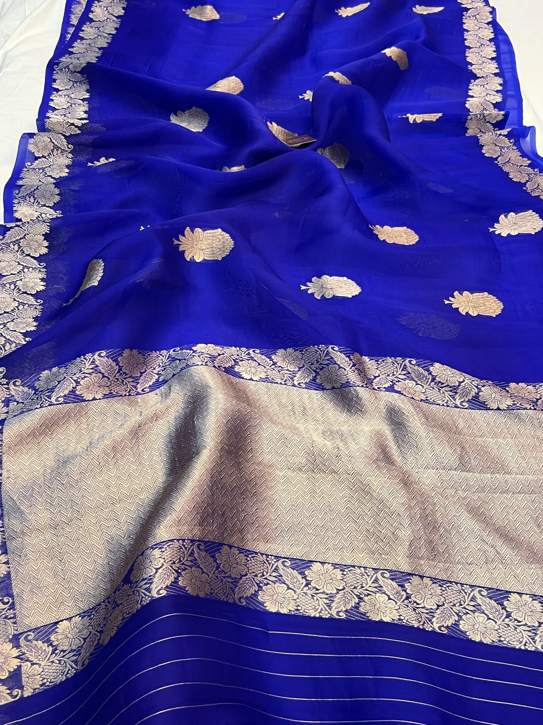 Royal Blue Pure Kora Silk Handloom Banarasi Saree