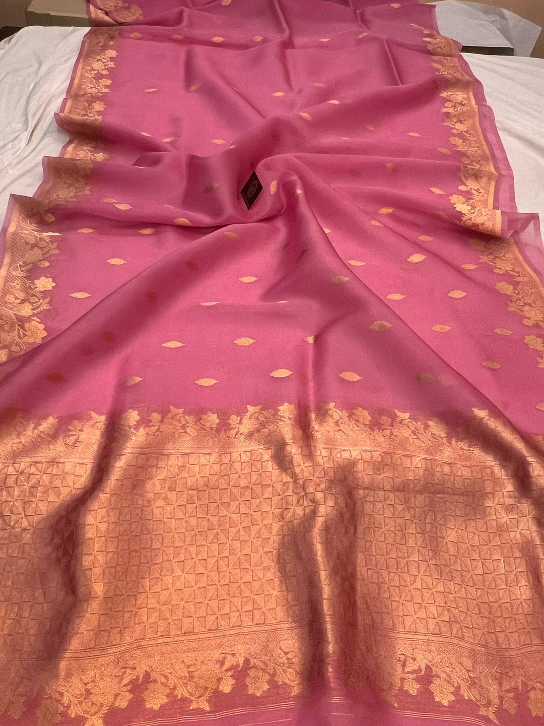 Baby Pink Pure Kora Silk Handloom Banarasi Saree